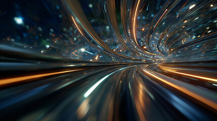Wall Mural - Illuminated Speed Tunnel: An abstract tunnel of light streaks, suggesting rapid movement and the boundless possibilities of innovation and technology.