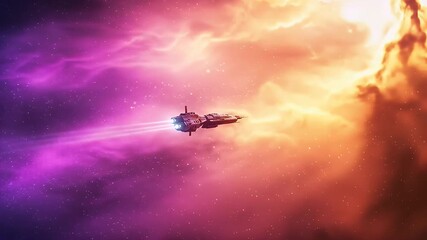 Wall Mural - Futuristic Spaceship Flying Through Vibrant Nebula and Stars