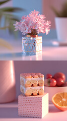 Wall Mural - Harmonious visual-tactile dynamic background for e-commerce layouts with 3d dept