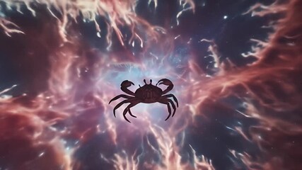 Wall Mural - Pixel Art Crab Silhouette Against Cosmic Nebula Background 8K Realistic
