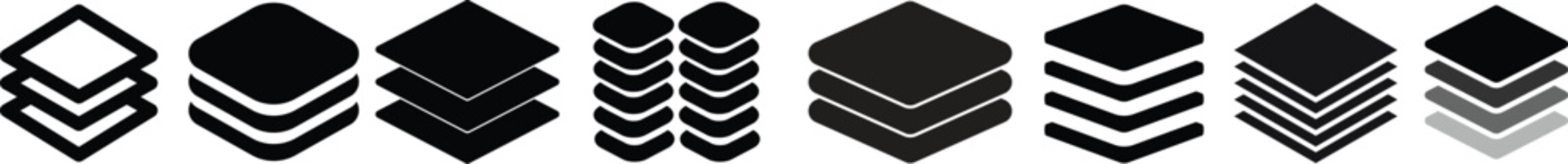 Layers icon. Layer line and flat icon set. Layer sign. Layout icon..Layers icon. Layer line and flat icon set. Layer stack illustration. Two, three four and five layers. Layer tier diagram icon. 