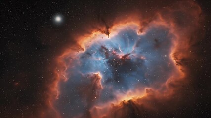 Wall Mural - Stunning Blue Nebula With Fiery Orange Hues Among Countless Stars