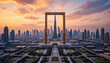 © Zeeshan - Dubai skyline at sunset with the dubai frame in the foreground offering a unique perspective of the city
