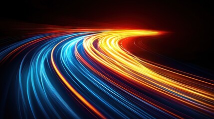 Wall Mural - Curved streaks of blurred light, flowing from blue to red against black