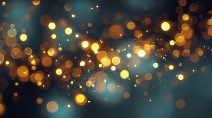 Wall Mural - Blurred golden lights background with warm bokeh effect, soft glowing circles creating a cozy festive atmosphere, ideal for holiday designs, elegant event invitations, and luxury celebration backdrops