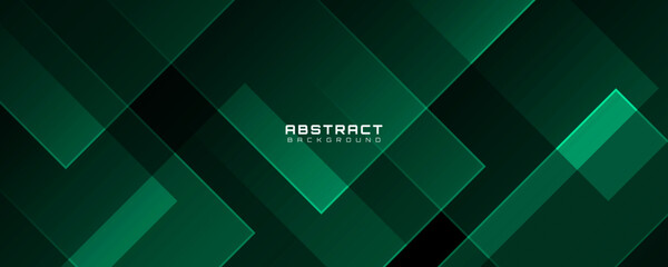 Wall Mural - 3D green abstract background overlap layer on dark space with random squares effect decoration. Modern graphic design element cutout style concept for web banner, flyer, card, or brochure cover