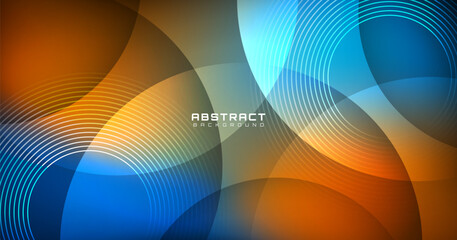 Wall Mural - 3D colorful abstract background overlap layer on dark space with glowing circles effect decoration. Modern graphic design element cutout style concept for web, art, flyer, card, or brochure cover