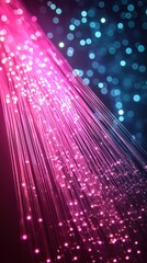 Wall Mural - Pink fibers emanating from a point amidst blue bokeh