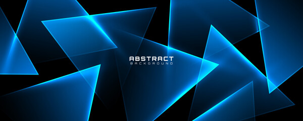 Wall Mural - 3D blue black abstract background overlap layer on dark space with glowing triangles effect decoration. Modern graphic design element glass style concept for web, art, flyer, card, or brochure cover