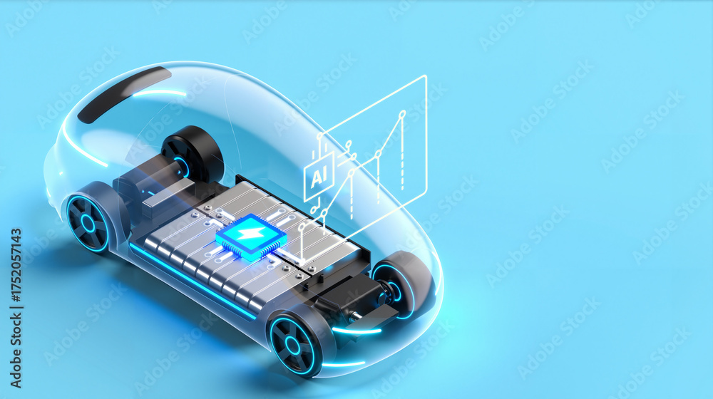 Futuristic 3D electric vehicle with transparent body, featuring Agentic ...