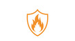 © Iwer - Fire protection shield logo, flame safety symbol, fire resistance icon, orange shield with flame illustration, security and hazard prevention concept, safety design vector