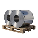 Metal coil rolls on wooden pallet industrial storage and manufacturing material logistics isolated on transparent background