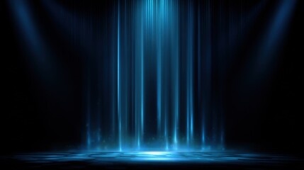 Wall Mural - abstract blue stage background with a spotlight and vertical glowing lines
