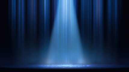 Wall Mural - abstract blue stage background with a spotlight and vertical glowing lines
