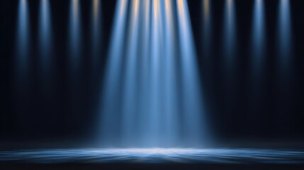 Wall Mural - abstract blue stage background with a spotlight and vertical glowing lines
