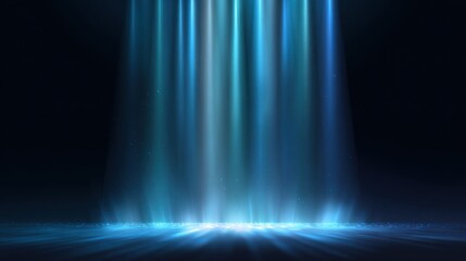 Wall Mural - abstract blue stage background with a spotlight and vertical glowing lines
