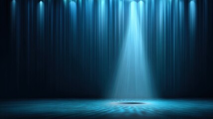Wall Mural - abstract blue stage background with a spotlight and vertical glowing lines
