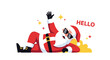 © Jasper - A cool santa claus wearing sunglasses and waving hello with stars sparkling around him.