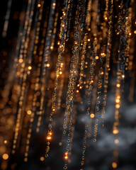 Wall Mural - Digital rain with bokeh effect: A stunning digital art piece, featuring strings of data cascading downwards, with mesmerizing bokeh lights adding an ethereal feel. The background is dark.
