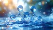© Pakuq - A molecular structure composed of spheres and rods, emerging from splashing water, with a blurry background of light and greenery