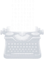 Vintage typewriter producing binary code in a monochrome halftone dot style. Surreal analog vs digital technology graphic for coder and writer t-shirts.