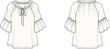© shinha - blouse women round neckline keyhole tie ruffle sleeve layered hem apparel garment clothing fashion textile template vector sketch illustration design pattern relaxed flowy stylish feminine wardrobe pr