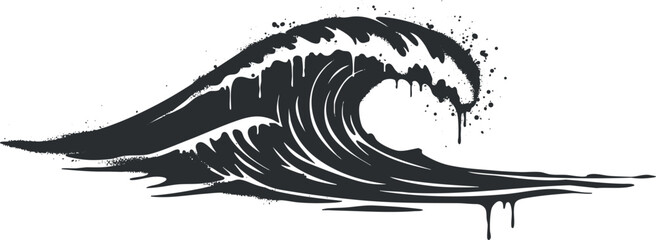 Wall Mural - Stylized black and white illustration of a dynamic ocean wave capturing movement and energy.