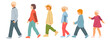 © Galina - Group of children different ages walk, silhouettes boys and girls, side view, profile, vector, different colors, flat icon design concept, isolated on white background
