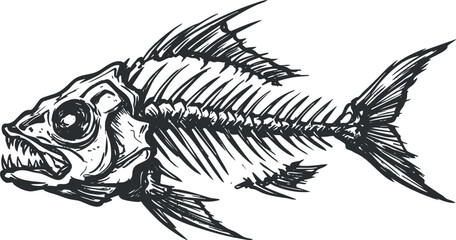 Wall Mural - A detailed illustration of a fish skeleton showcasing its bones and structure.