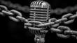 © Jam - ban on freedom of speech, censorship, Vintage microphone wrapped in heavy chains.