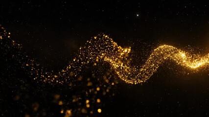 Wall Mural - Golden Particle Trail in Space - This video depicts a flowing trail of golden particles against a dark, star-filled backdrop.