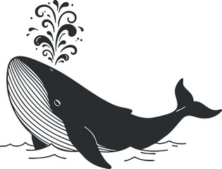 Wall Mural - A playful illustration of a whale spouting water in the ocean, showcasing marine wildlife.
