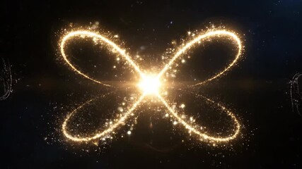 Wall Mural - Glowing Particle Effect Background - An artistic, glowing particle effect against a dark background. The video shows a symmetrical pattern of light trails radiating from a bright central point.