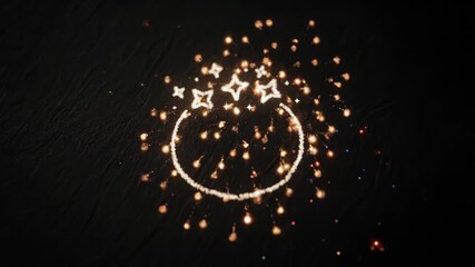 Wall Mural - Hand-Drawn Fireworks Display - A vibrant video shows a hand-drawn style firework display against a dark textured background.