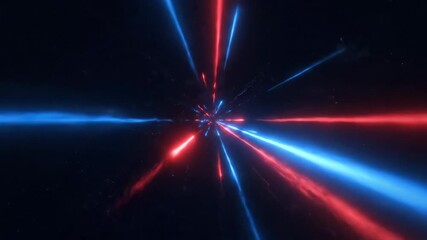 Wall Mural - Red and Blue Light Trails in Space - This video depicts a dynamic visual of red and blue light trails speeding through a dark space.