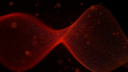 Wall Mural - Abstract Red and Orange Light Flow on Black - An abstract, wavy form composed of tiny red and orange dots glows against a black background.