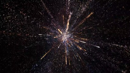Wall Mural - Abstract Explosion of Light and Particles - A vibrant abstract video features an explosion of multicolored lights and glowing particles.