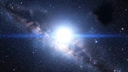 Wall Mural - Journey Through Milky Way Galaxy - A breathtaking view of the Milky Way galaxy, with a brilliant star in the center, amidst a sea of stars and cosmic dust.