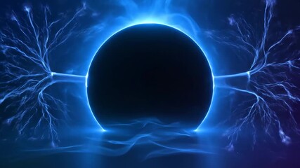 Wall Mural - Abstract Blue Plasma Portal - An abstract video featuring a dark sphere in the center, surrounded by glowing blue light and plasma-like energy effects. The video has a dynamic and futuristic feel.