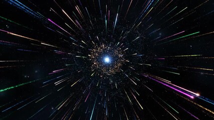 Wall Mural - Colorful Light Trails in Space Explosion - An abstract video of a cosmic explosion featuring colorful light trails radiating outward.