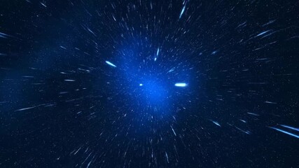 Wall Mural - Dynamic Space Travel Effect - An video showing a futuristic space travel effect. It features fast-moving blue light streaks against a dark starry background, creating a dynamic hyperspace motion.