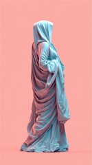 Wall Mural - Mysterious Figure in Flowing Robes Against Pink Backdrop.