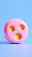 Wall Mural - Pink object with three holes on a blue background.