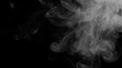 Wall Mural - Ethereal Smoke on Black Background - A dynamic plume of white smoke is captured against a stark black backdrop. The billowing smoke creates a mesmerizing and abstract display of density and movement.