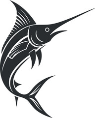 Wall Mural - Black and white silhouette of a marlin fish, showcasing its iconic elongated body and bill.