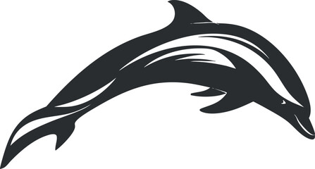 Wall Mural - Black and white silhouette of a jumping dolphin in a simple, artistic design.