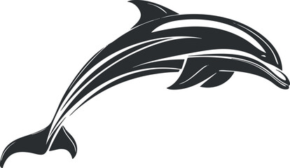 Wall Mural - Stylized black and white dolphin silhouette depicting fluid motion and elegance.
