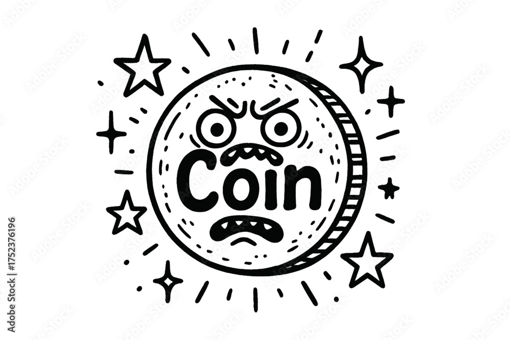 Magical Cursed Coin. Doodle cursed coin with stars, sparks, and ...