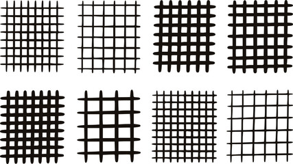 Black grid patterns with varying line thickness and spacing white abstract