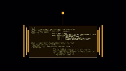 Wall Mural - Amber Retro Terminal Interface: Dynamic Data Processing, Employee Records, and System Operations
